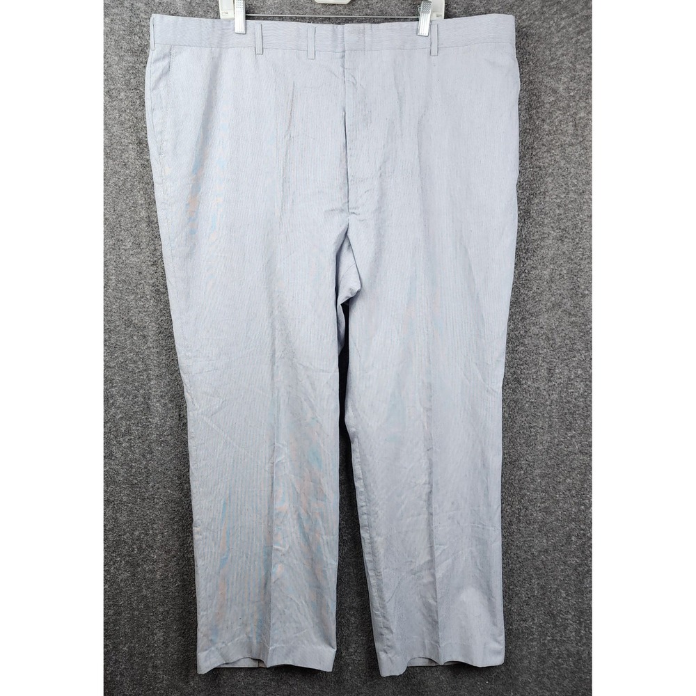 Haggar Seersucker Dress Pants Mens 46x32 Blue Striped Vintage Made in USA